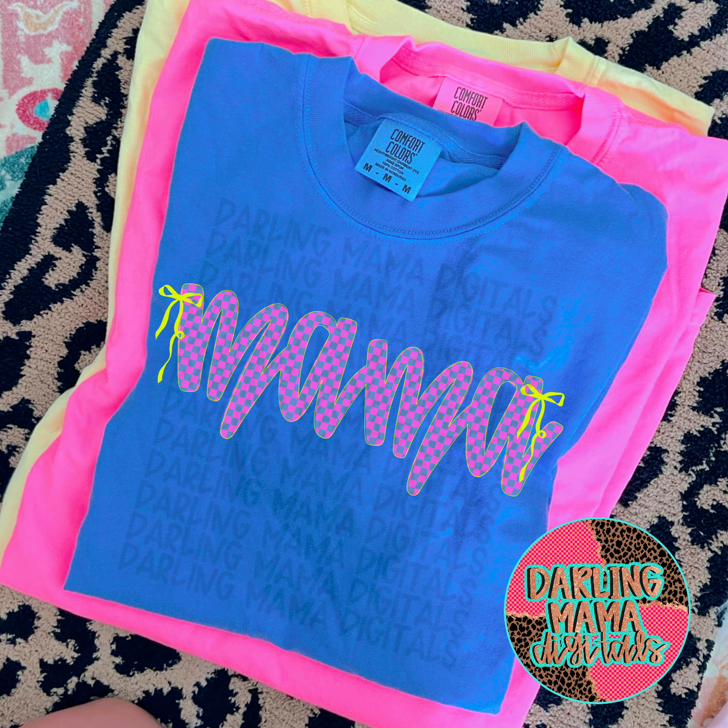 Neon Checkered Script Bow Mama