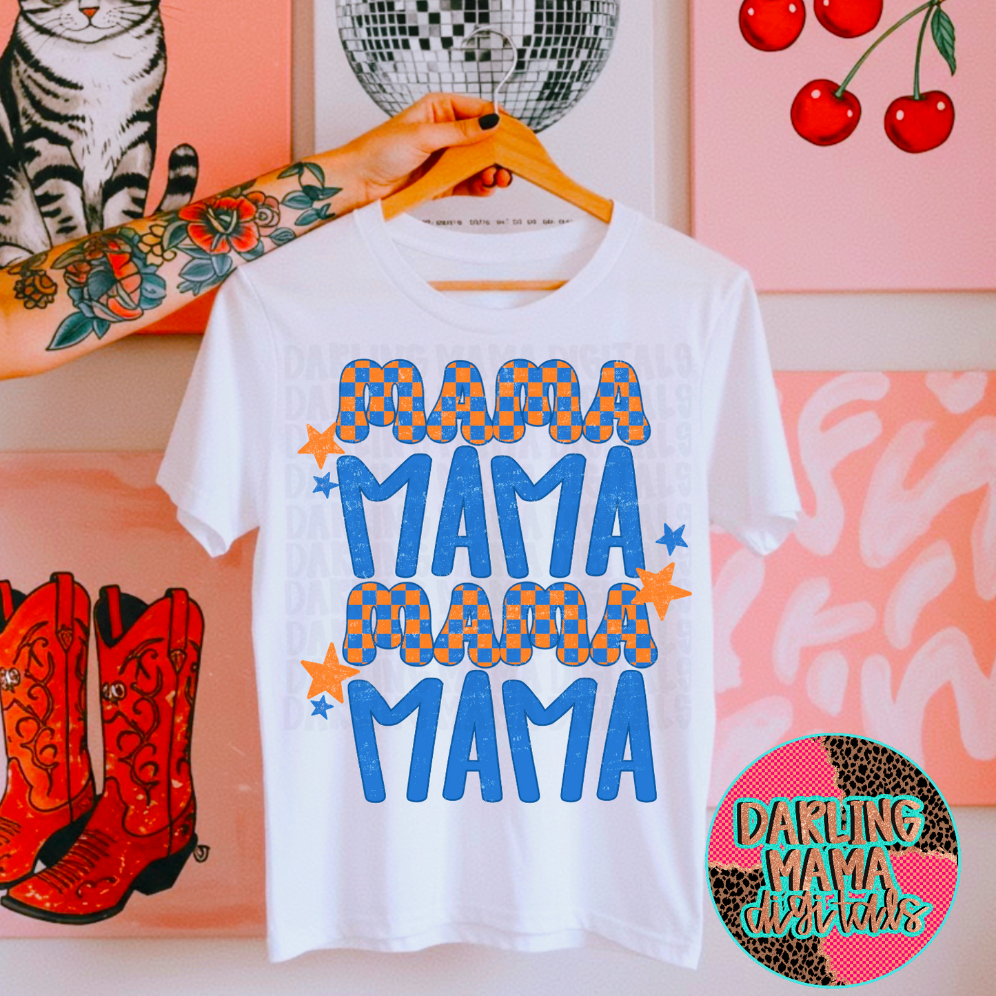 Blue and Orange Checkered Mama