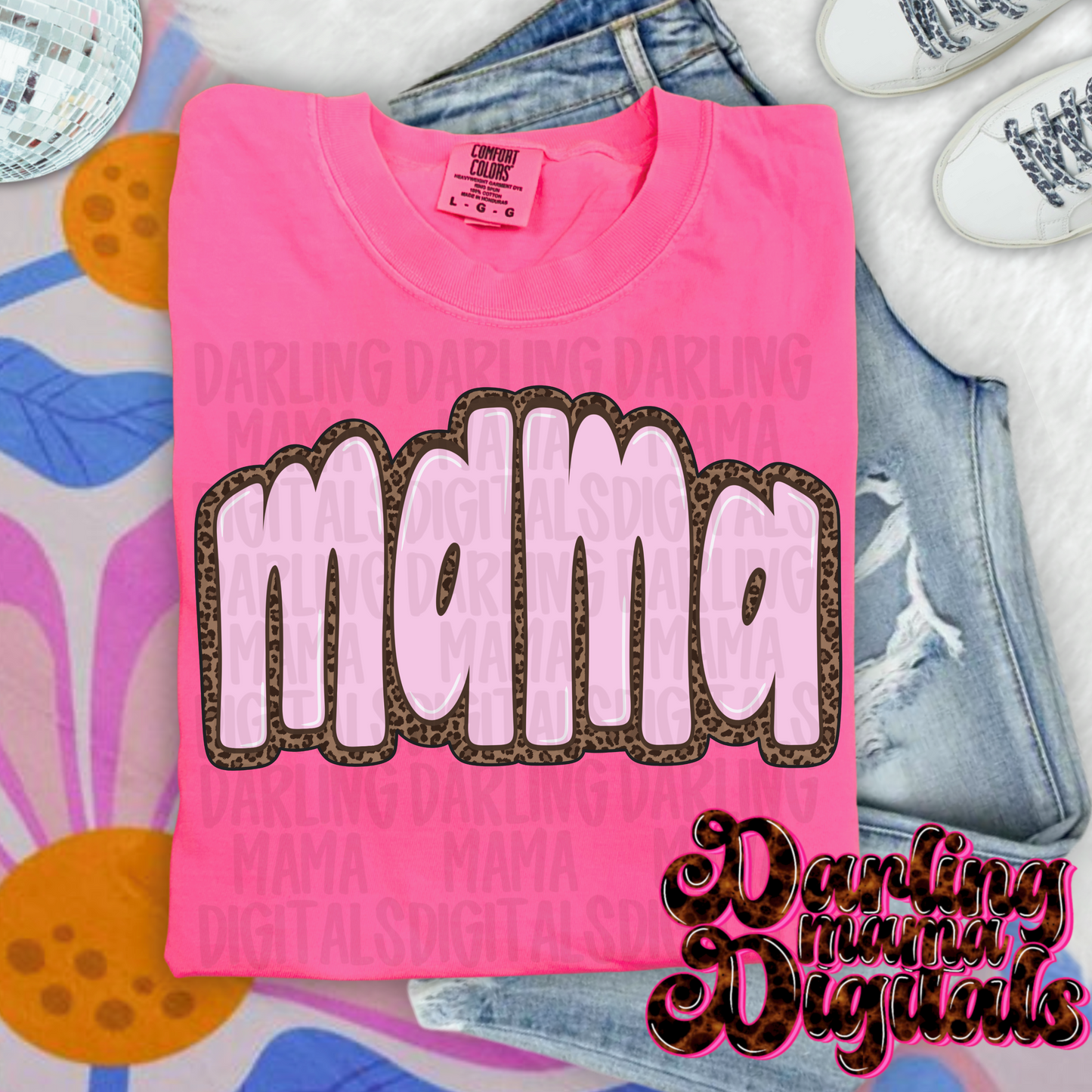 Bubble letter Pink Cheetah mama