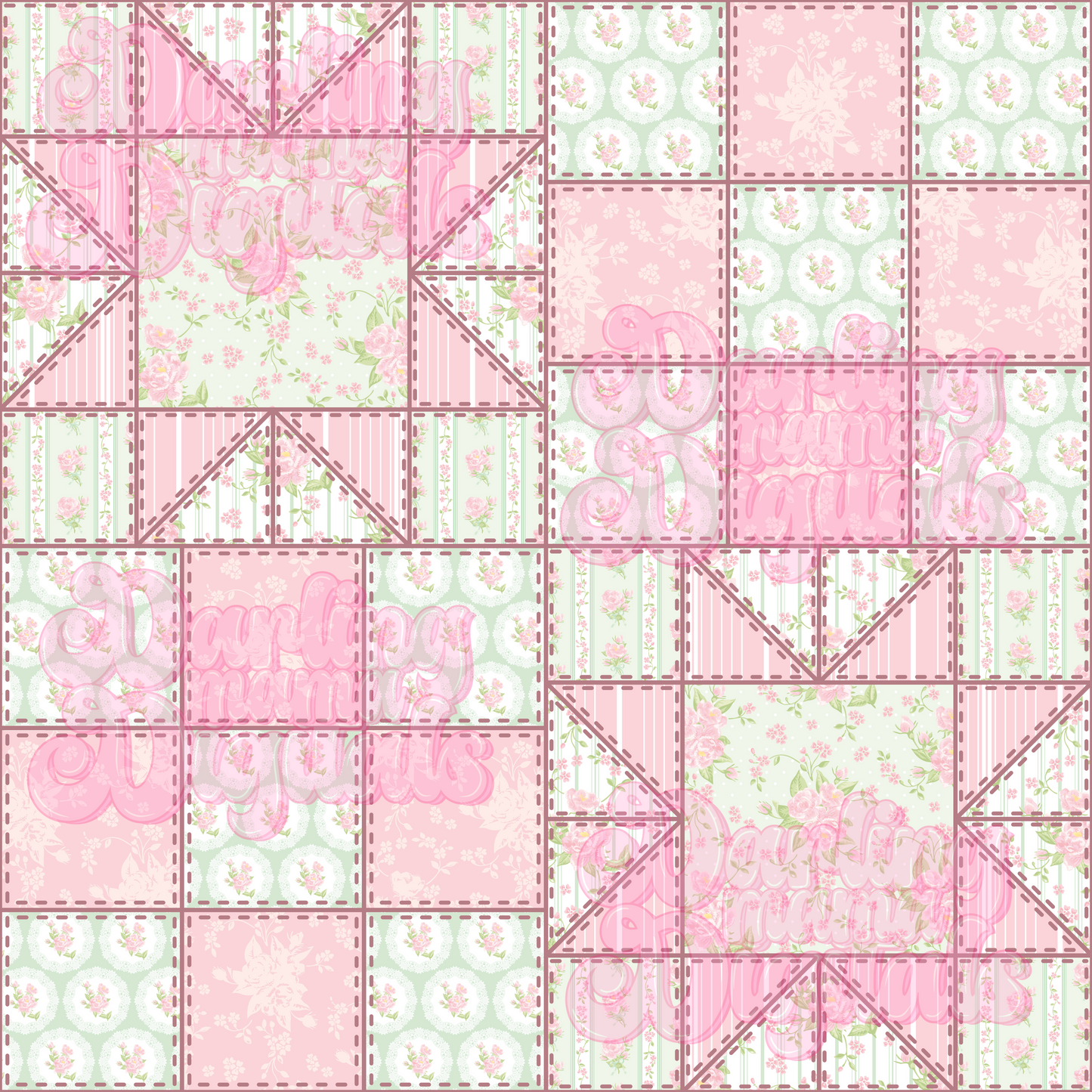 Green and pink patchwork seamless
