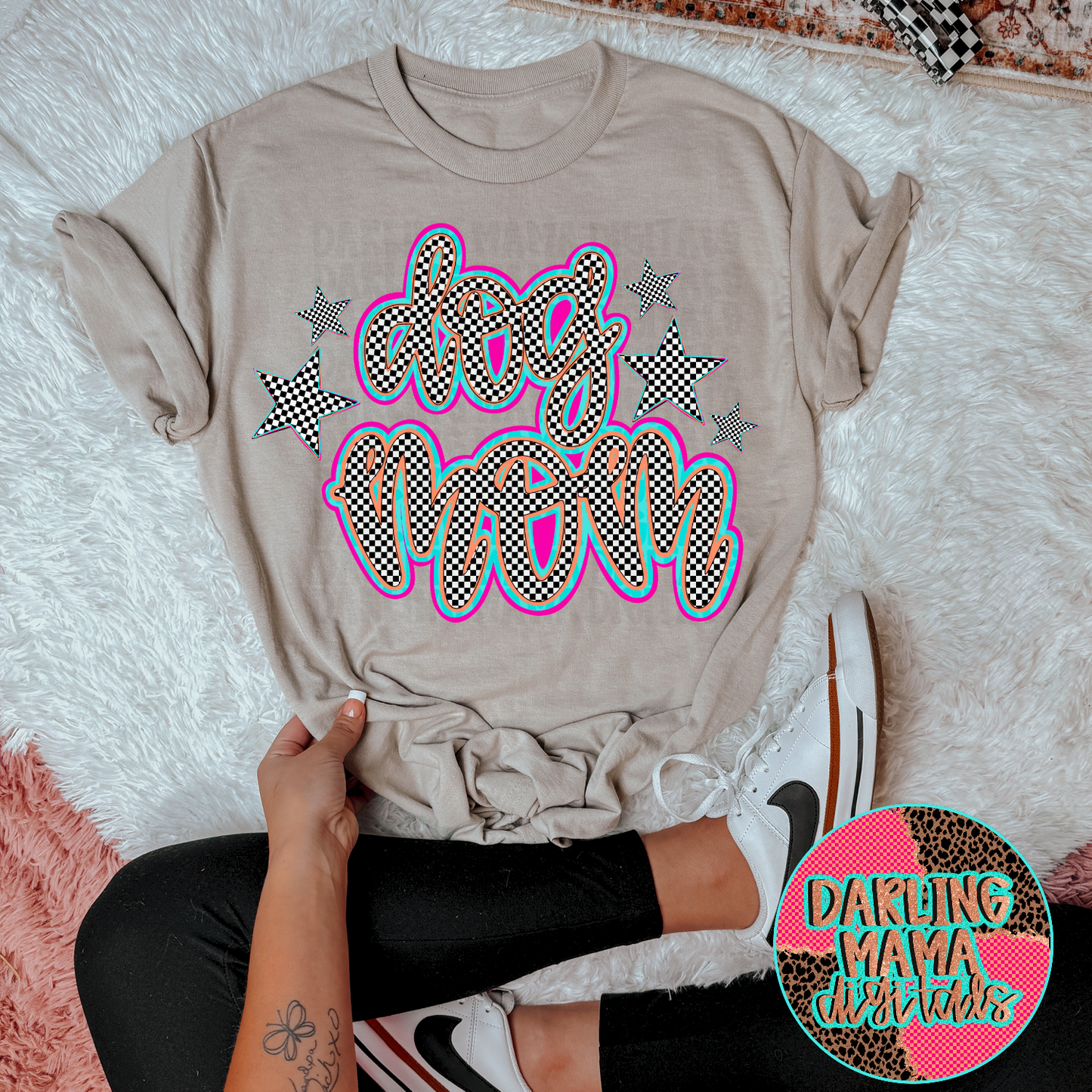 Checkered Script Dog Mom