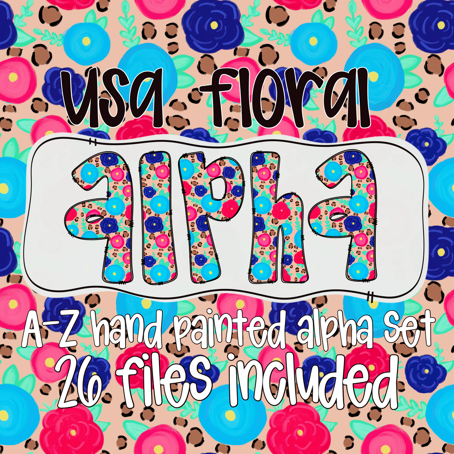 Hand Painted USA floral Aplha