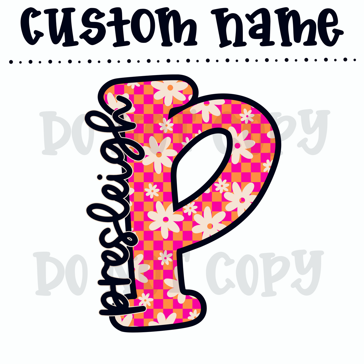 Checkered Flower Initial Custom Name