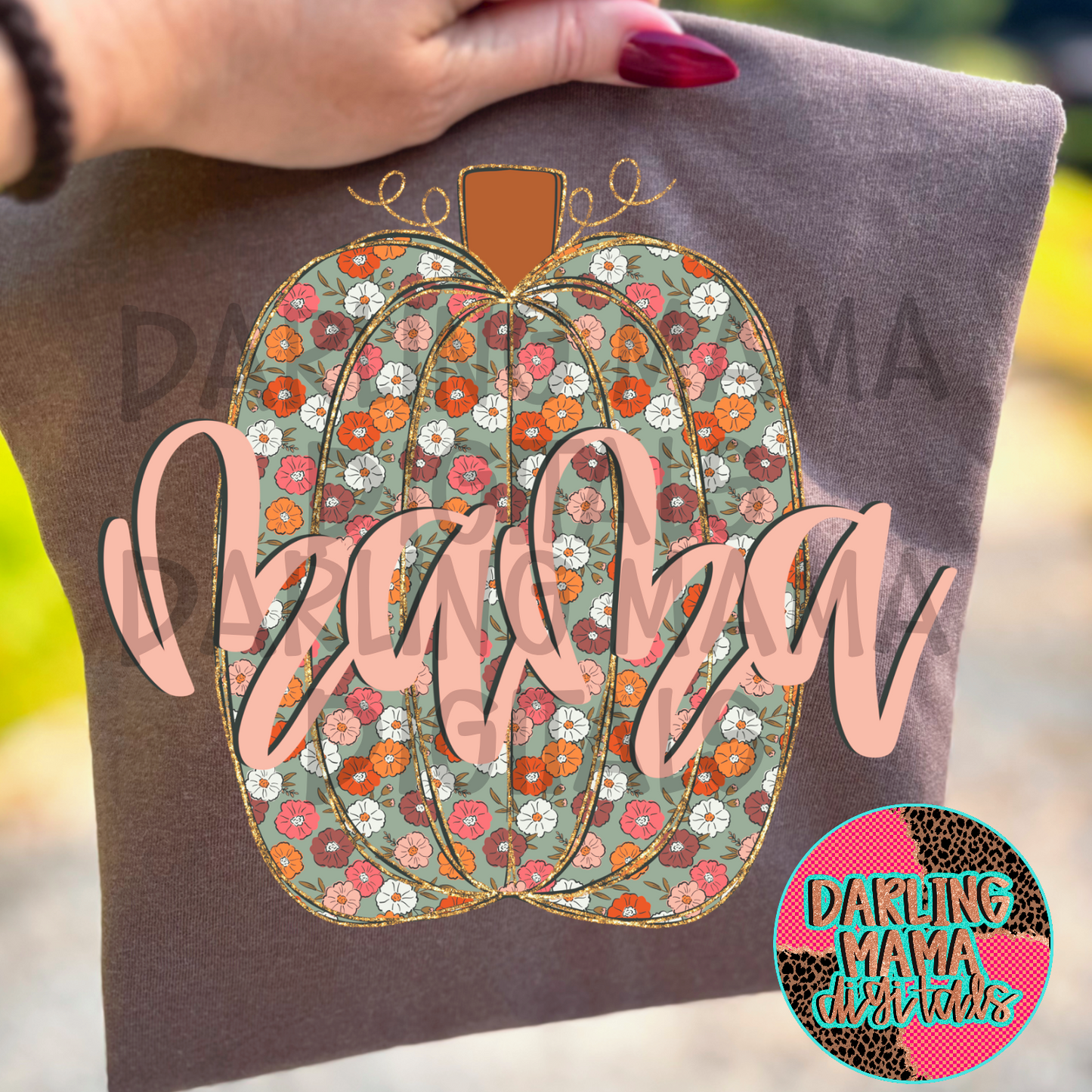 Green Floral Pumpkin Mama