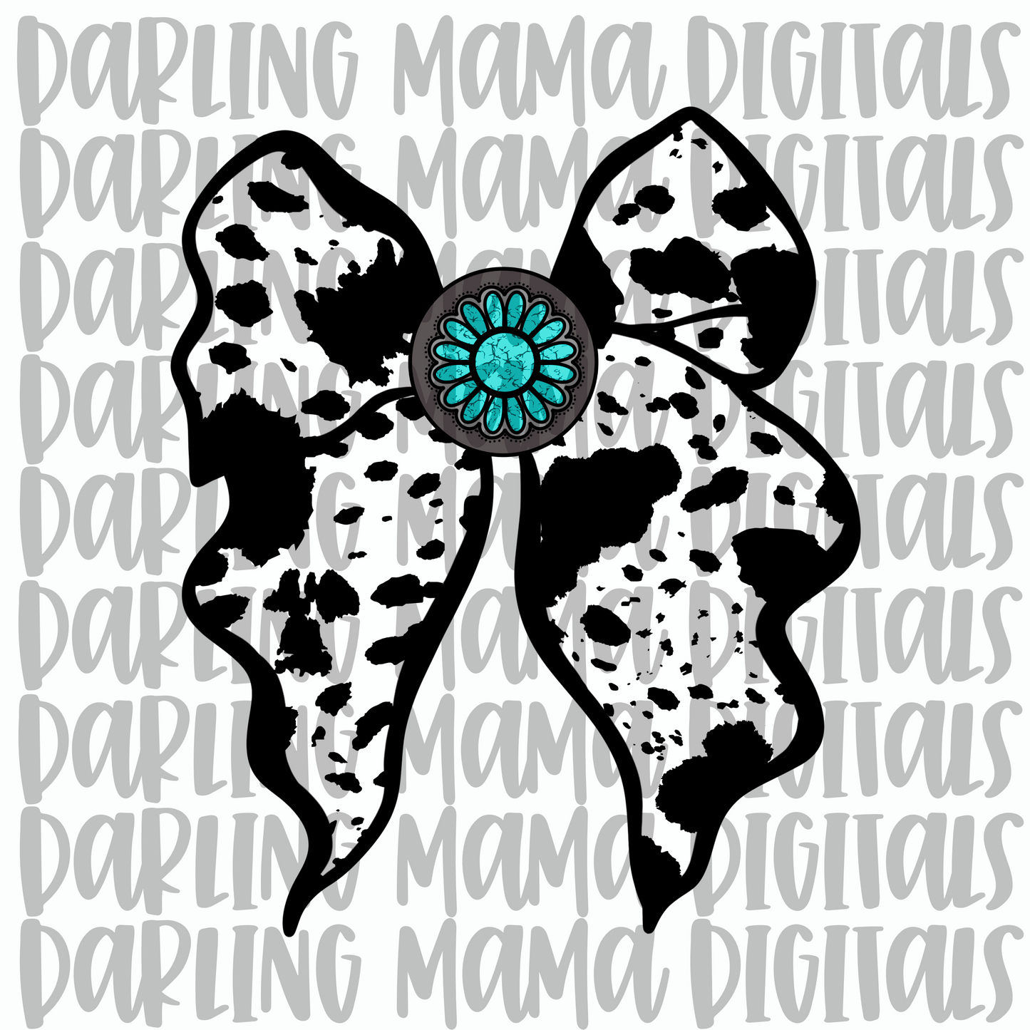 Cow Print Bow Turquoise Concho