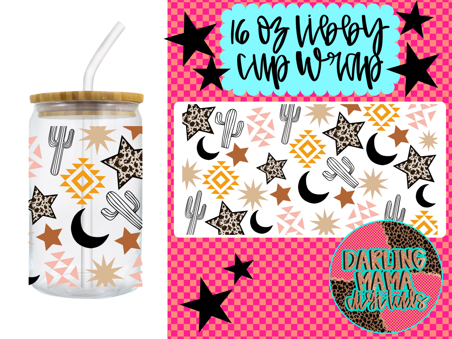 Western Cow print Star Cup Wrap