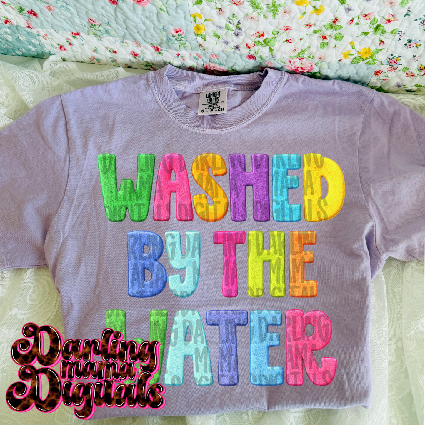 Washed by the water faux embroidery