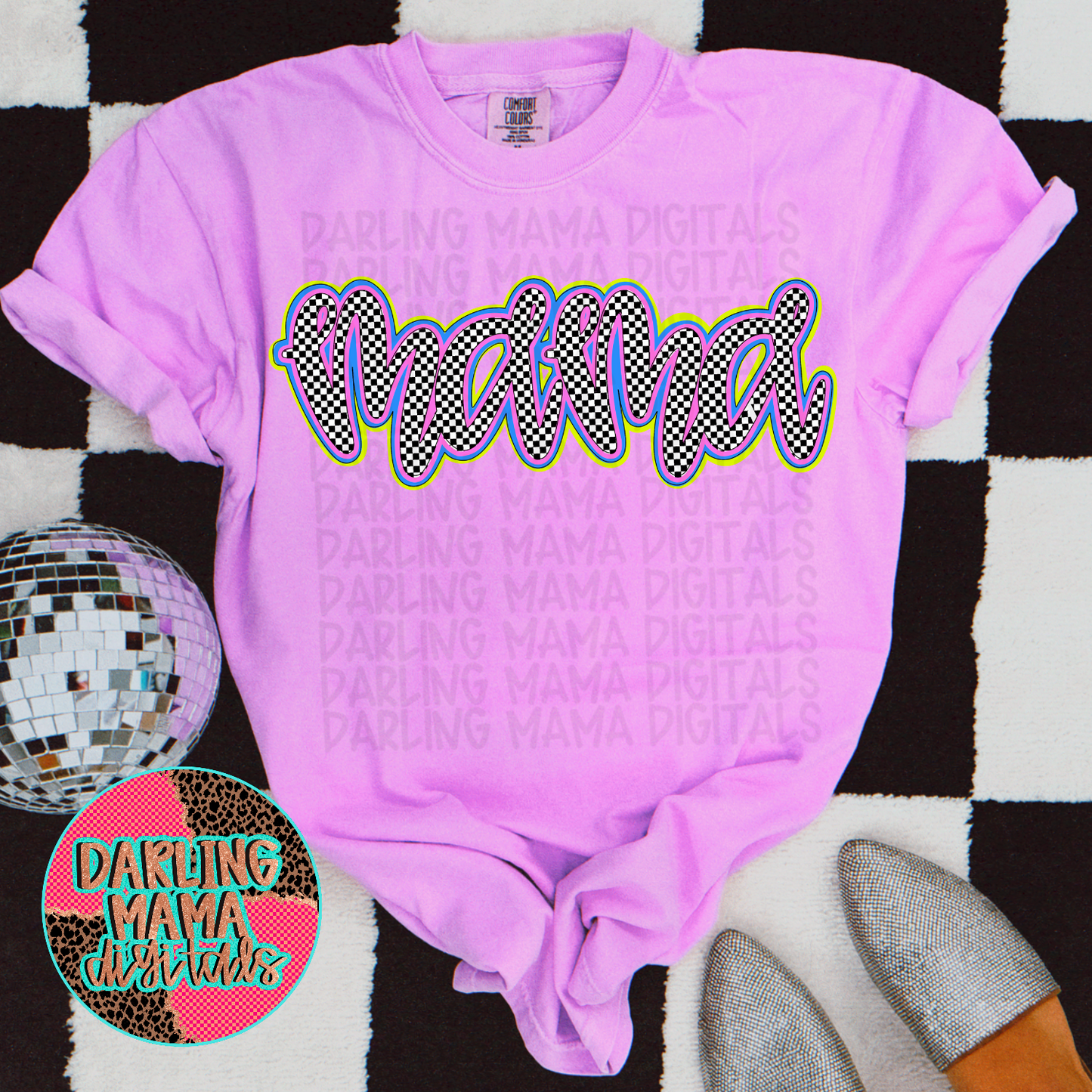Neon Script Checkered Mama