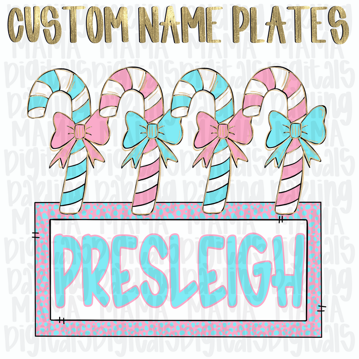 Custom pink and blue candy cane
