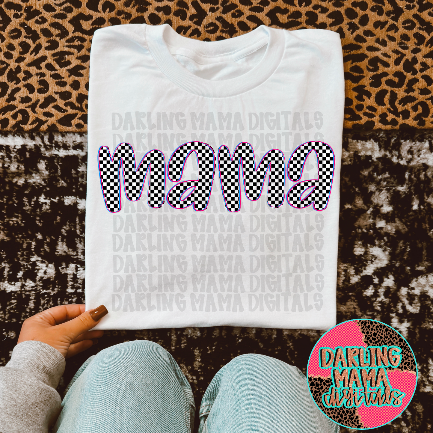 Neon blue and pink checkered mama