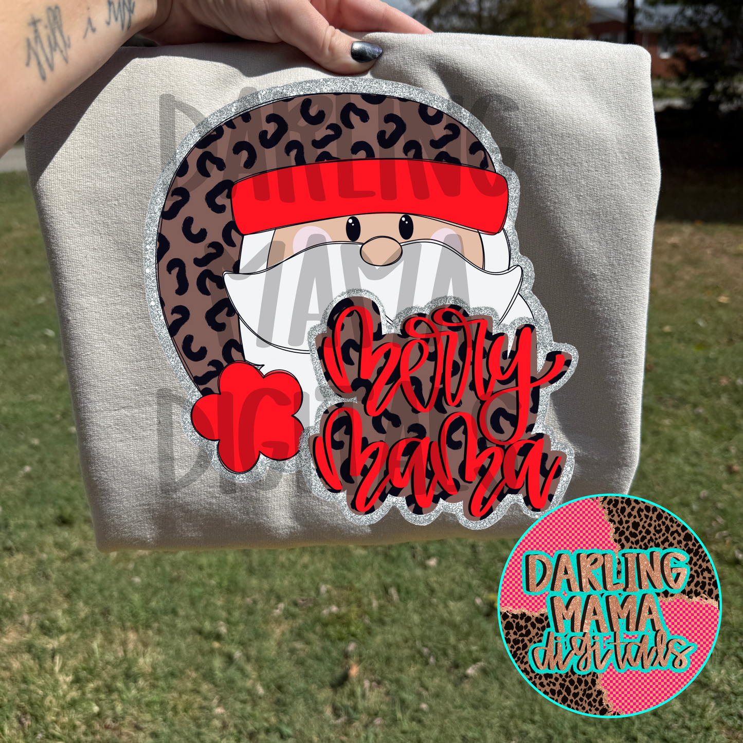 Hand Drawn Santa Cheeta merry mama