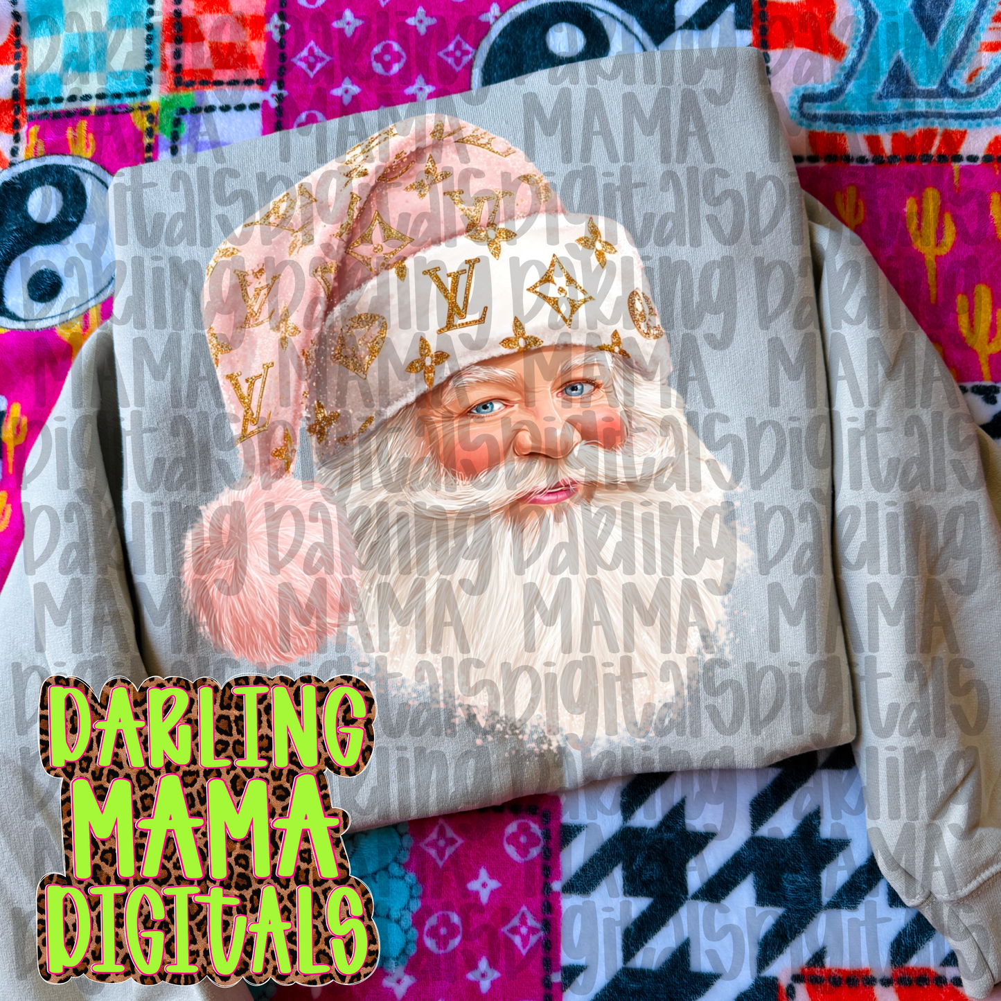 Boujee white and pink Santa