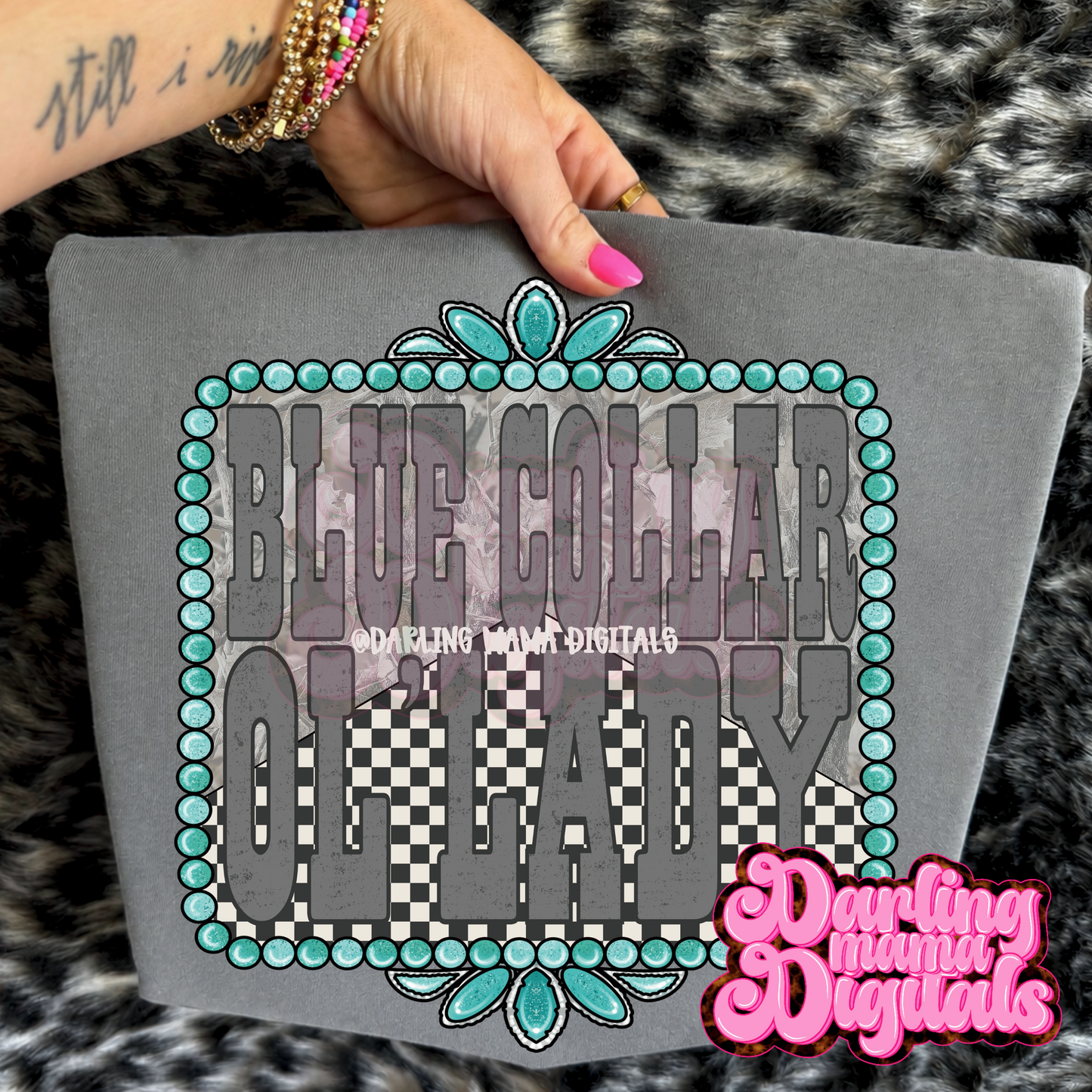 Camo checkered blue collar ol’ lady
