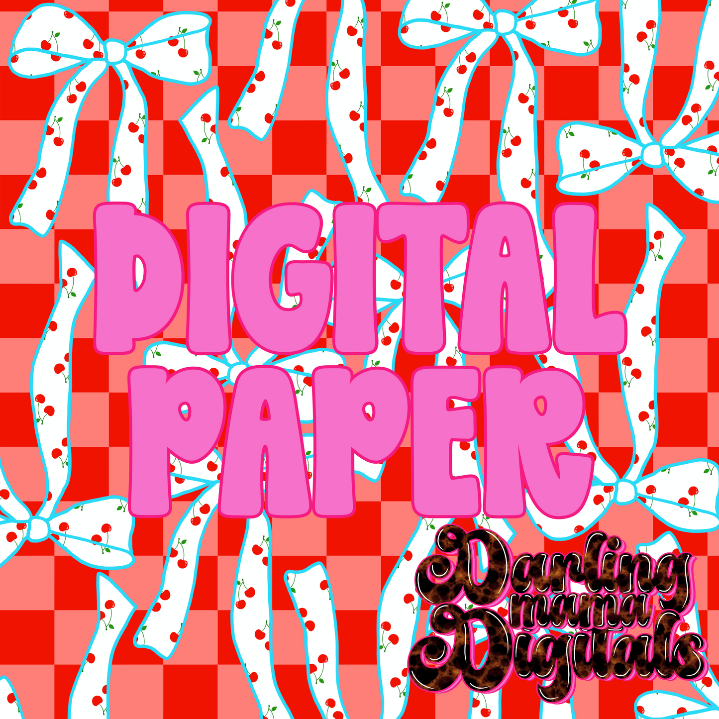 Checkered Cherry bow Digital Paper