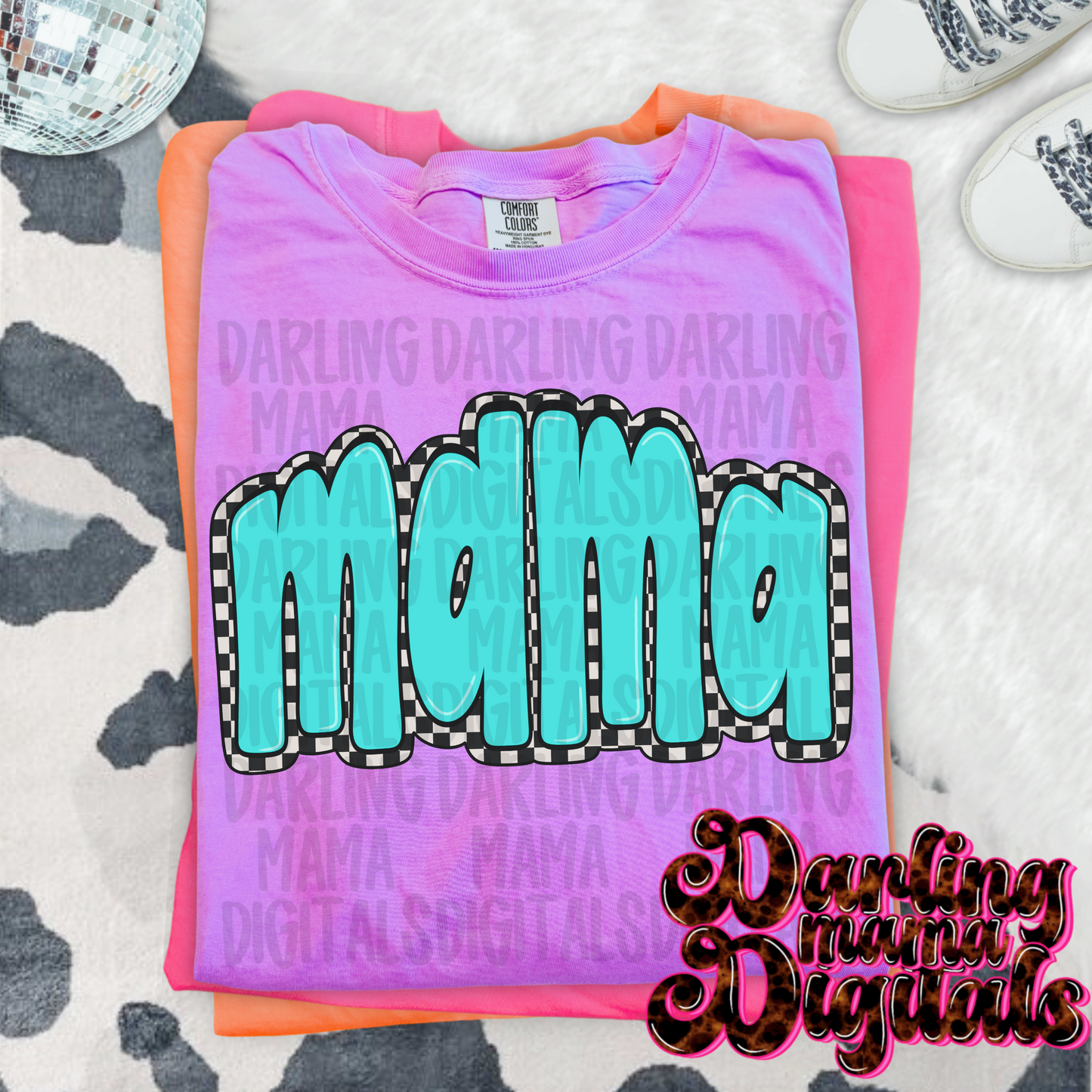 Bubble letter blue checkered mama