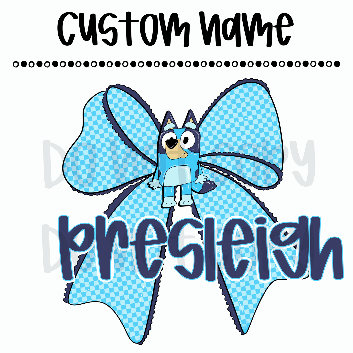Blue Dog Bow Custom Name