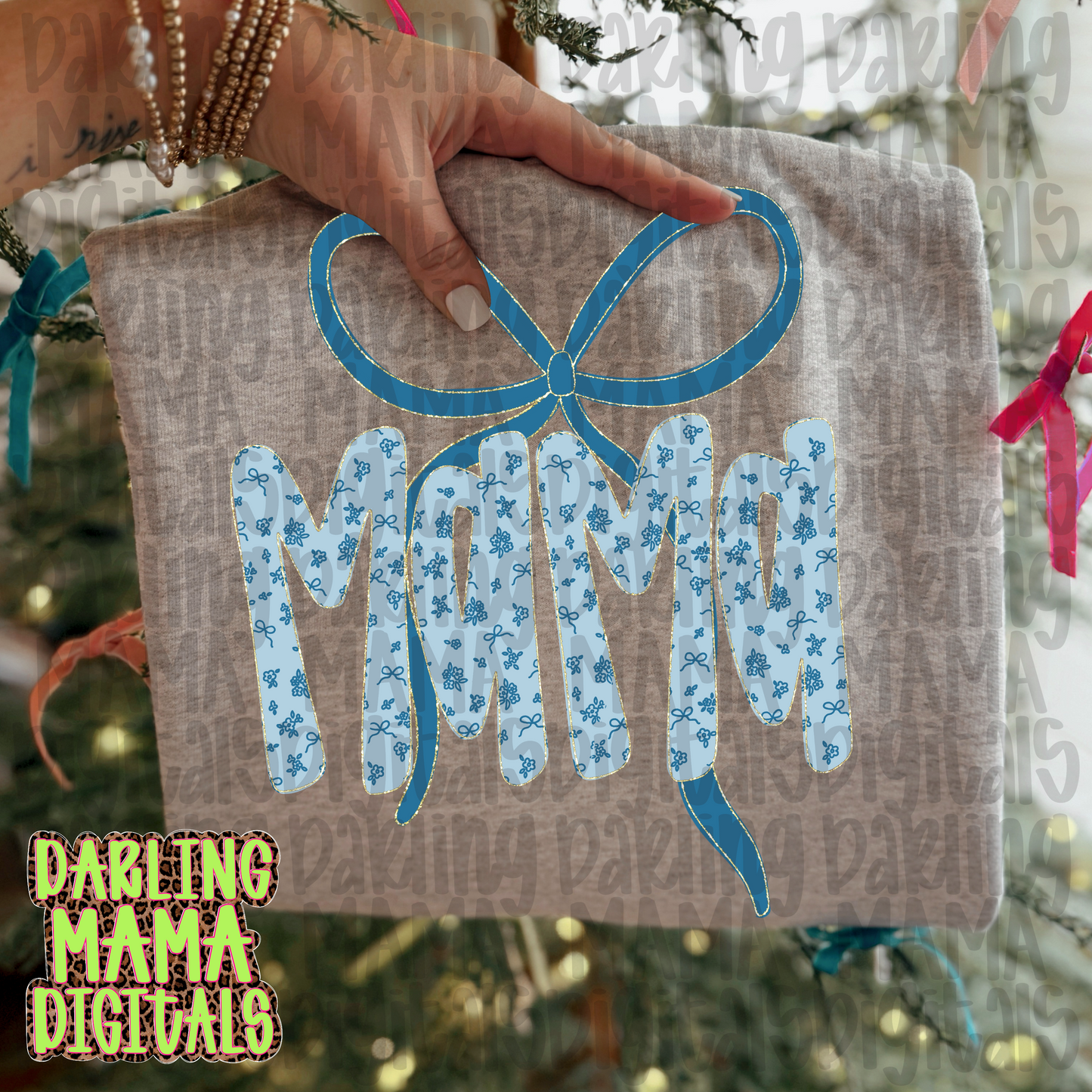 Blue bow coquette mama