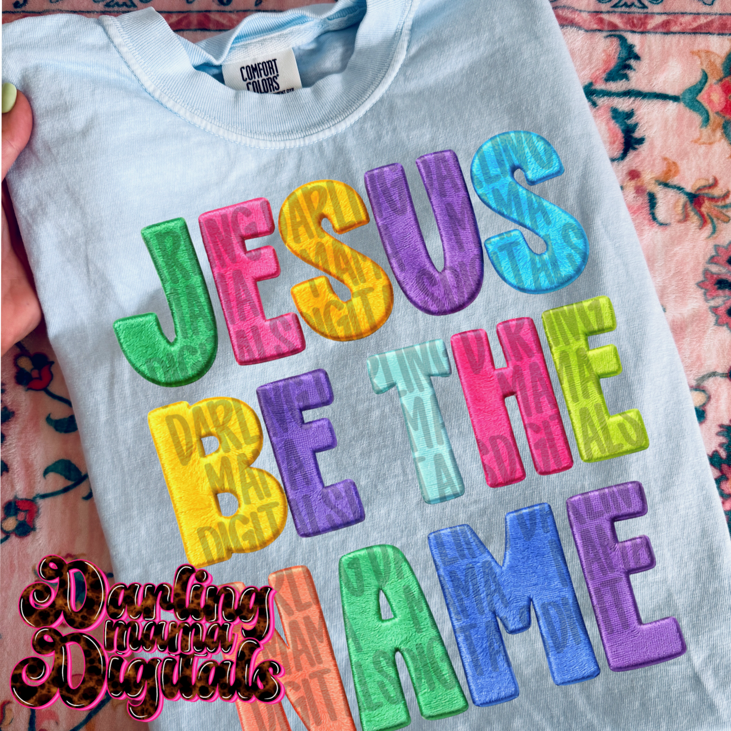 Jesus be the name faux embroidery