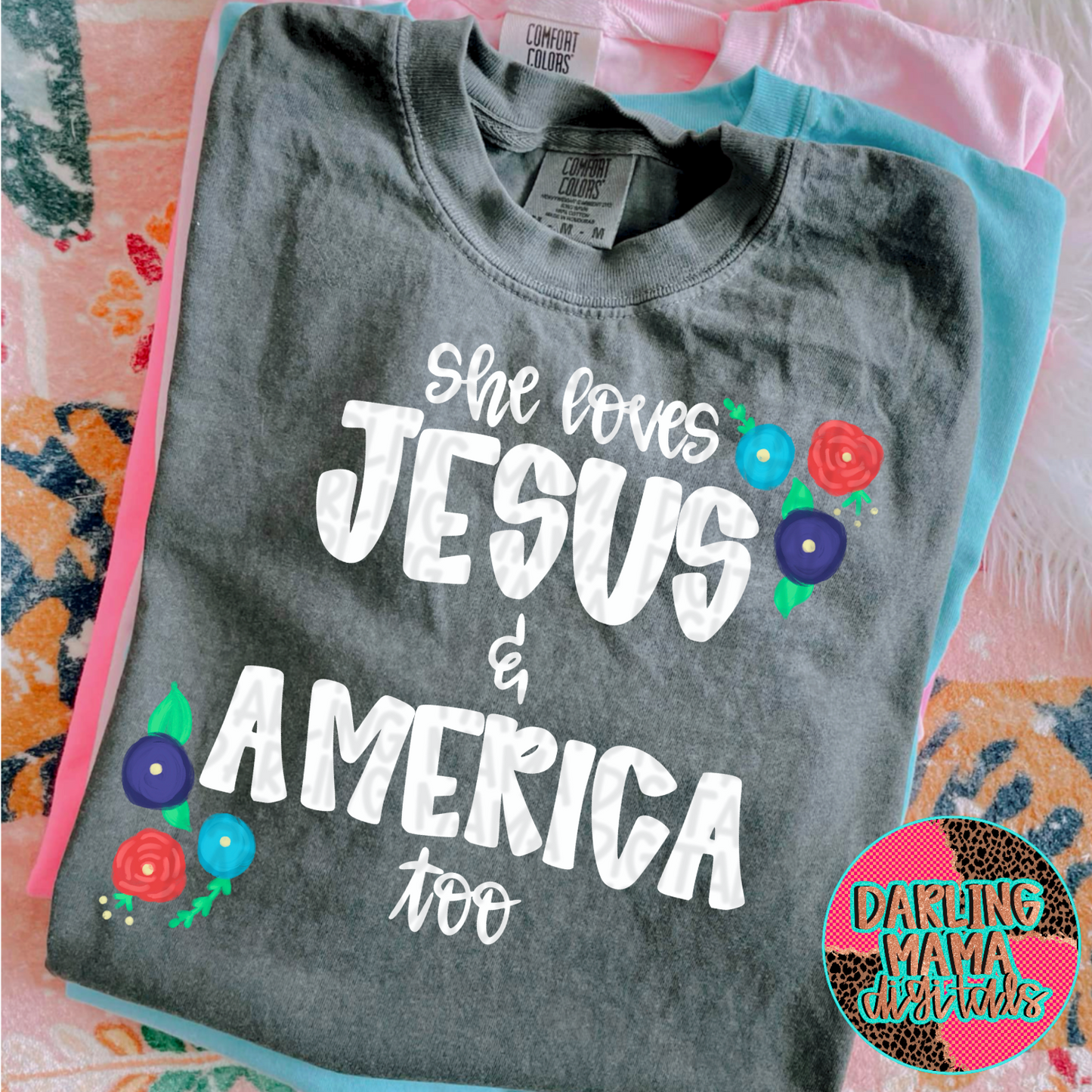 Hand Painted She loves Jesus & America too