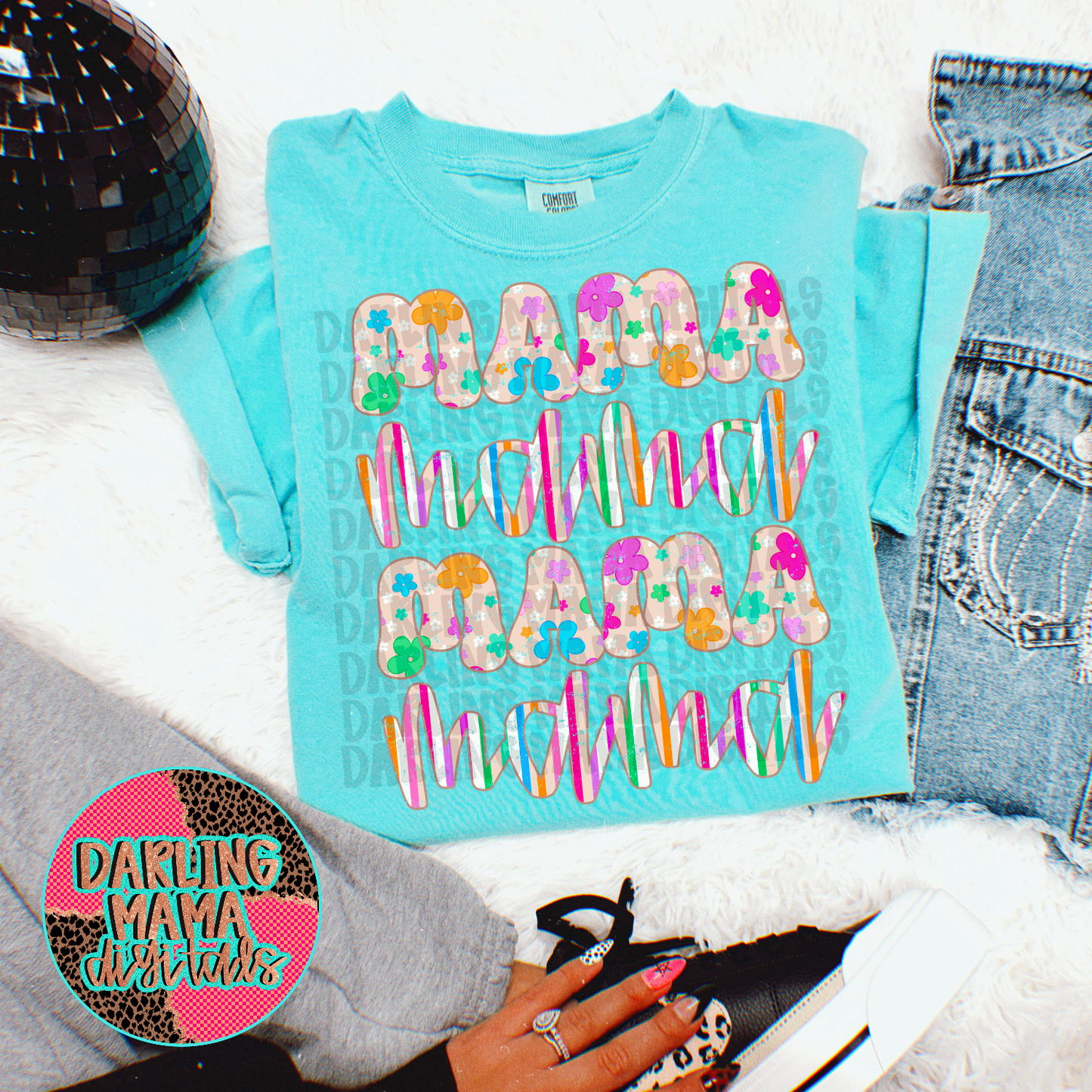 Stripes & Flower Stacked Mama