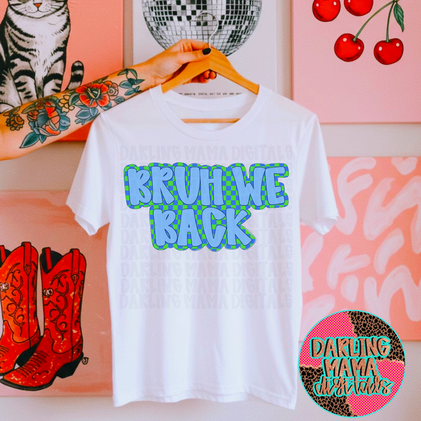 Checkered blue and green Bruh We Back