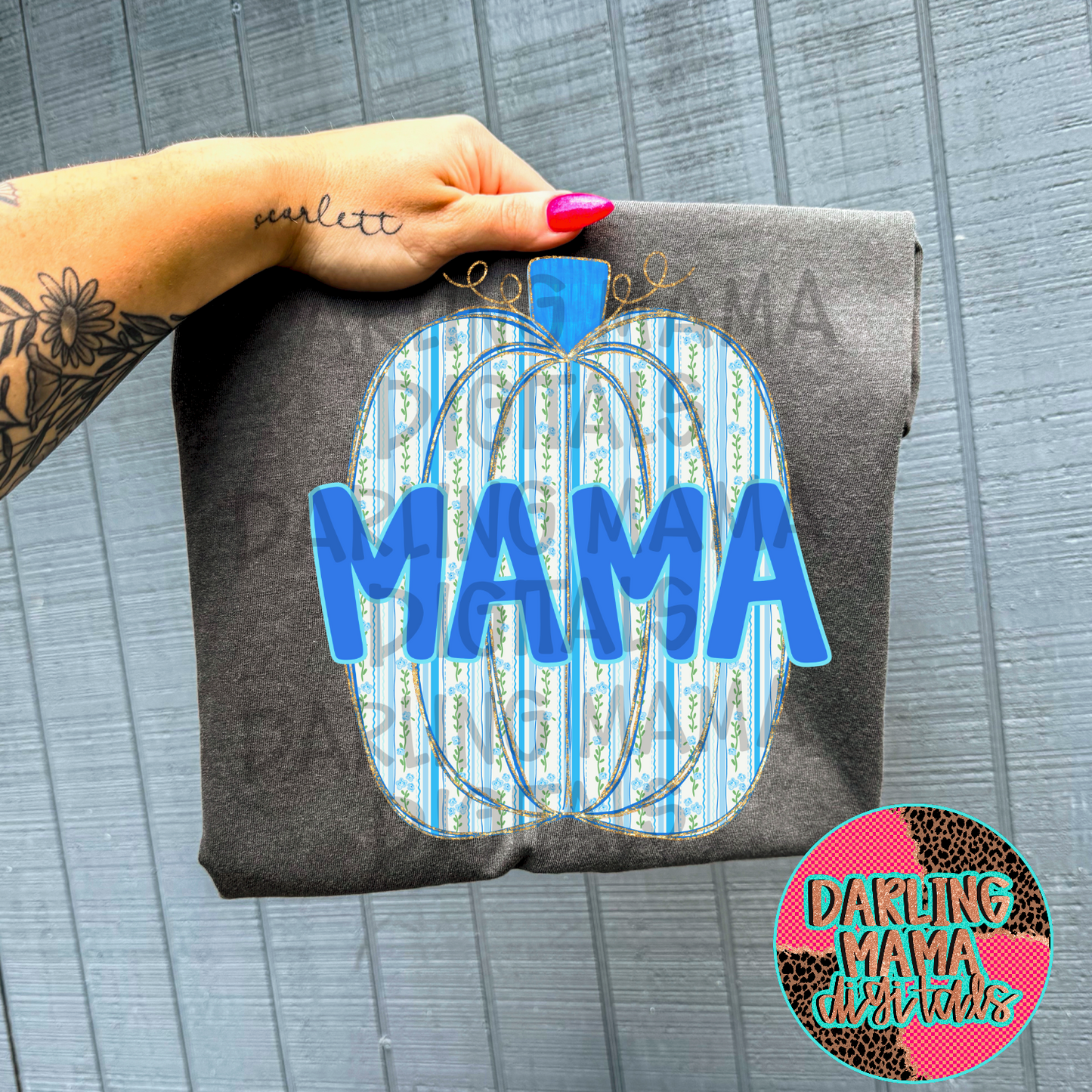 Blue floral pumpkin mama