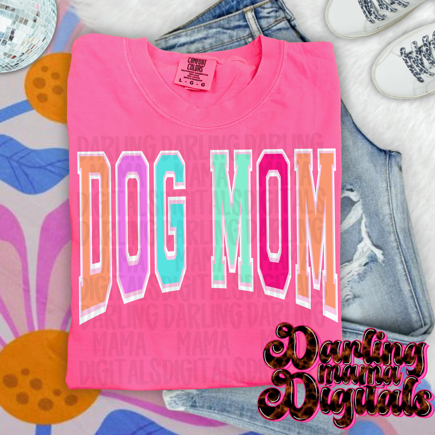 Neon varsity dog mom