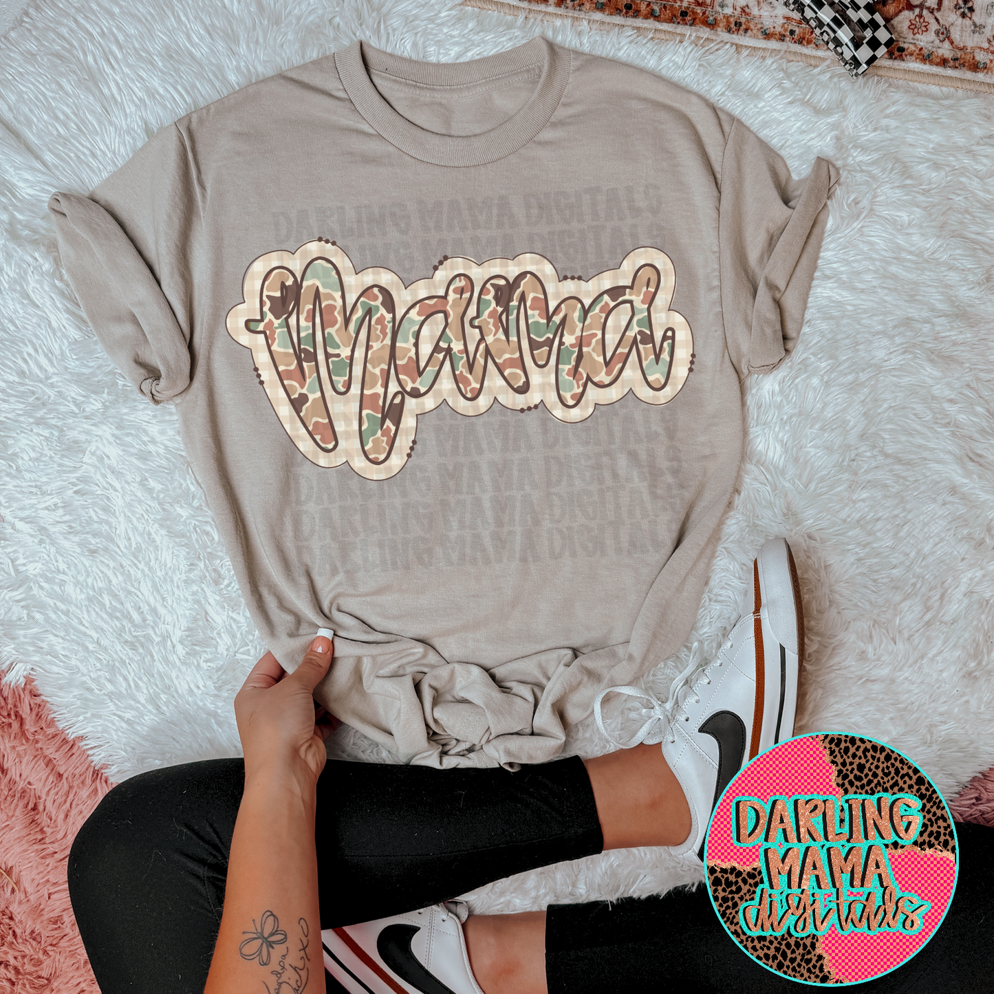 Duck Camo Gingham Script mama