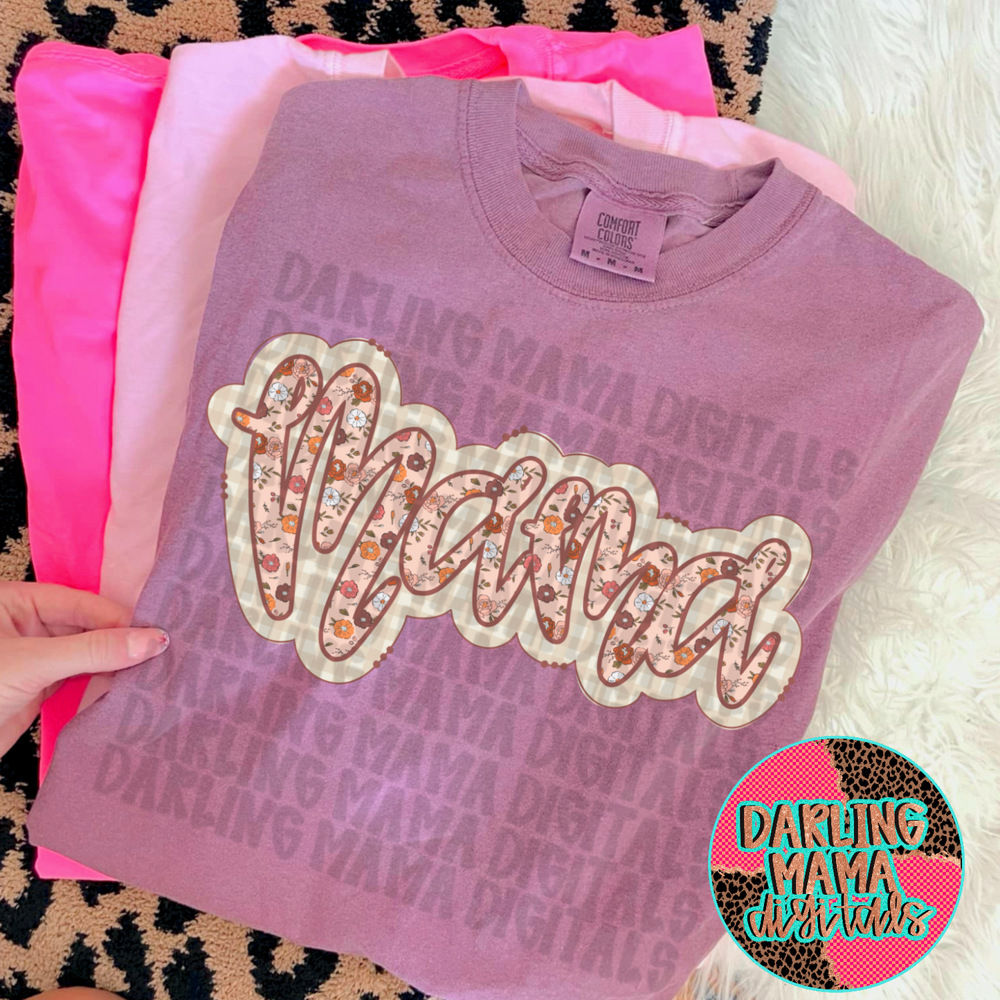 Pink Fall Floral gingham mama