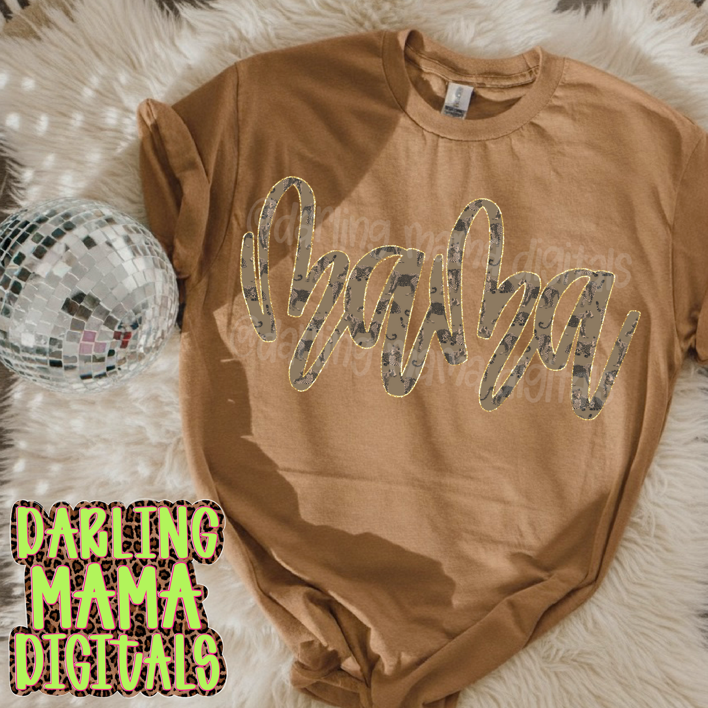 Brown cheetah Script glitter Mama
