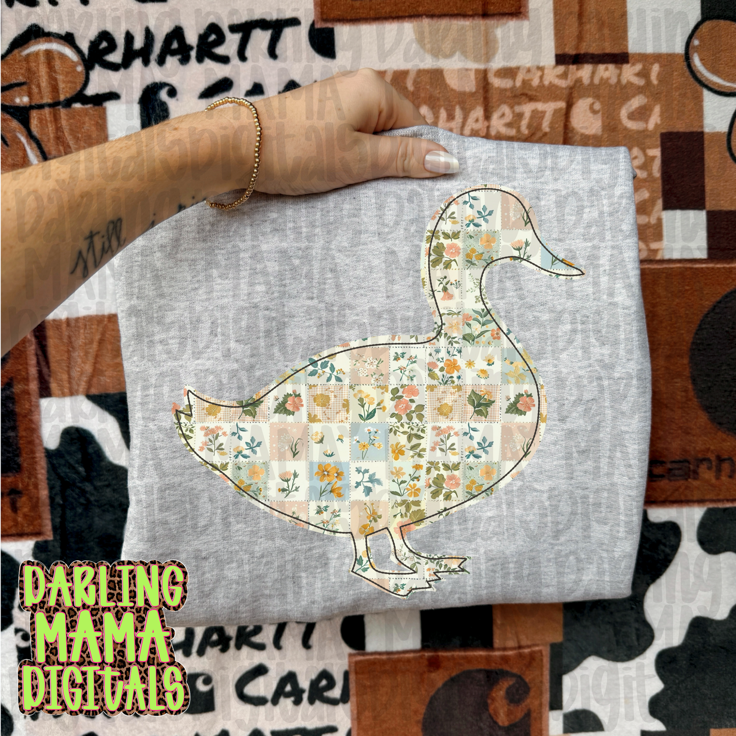 Faux embroidery patchwork duck