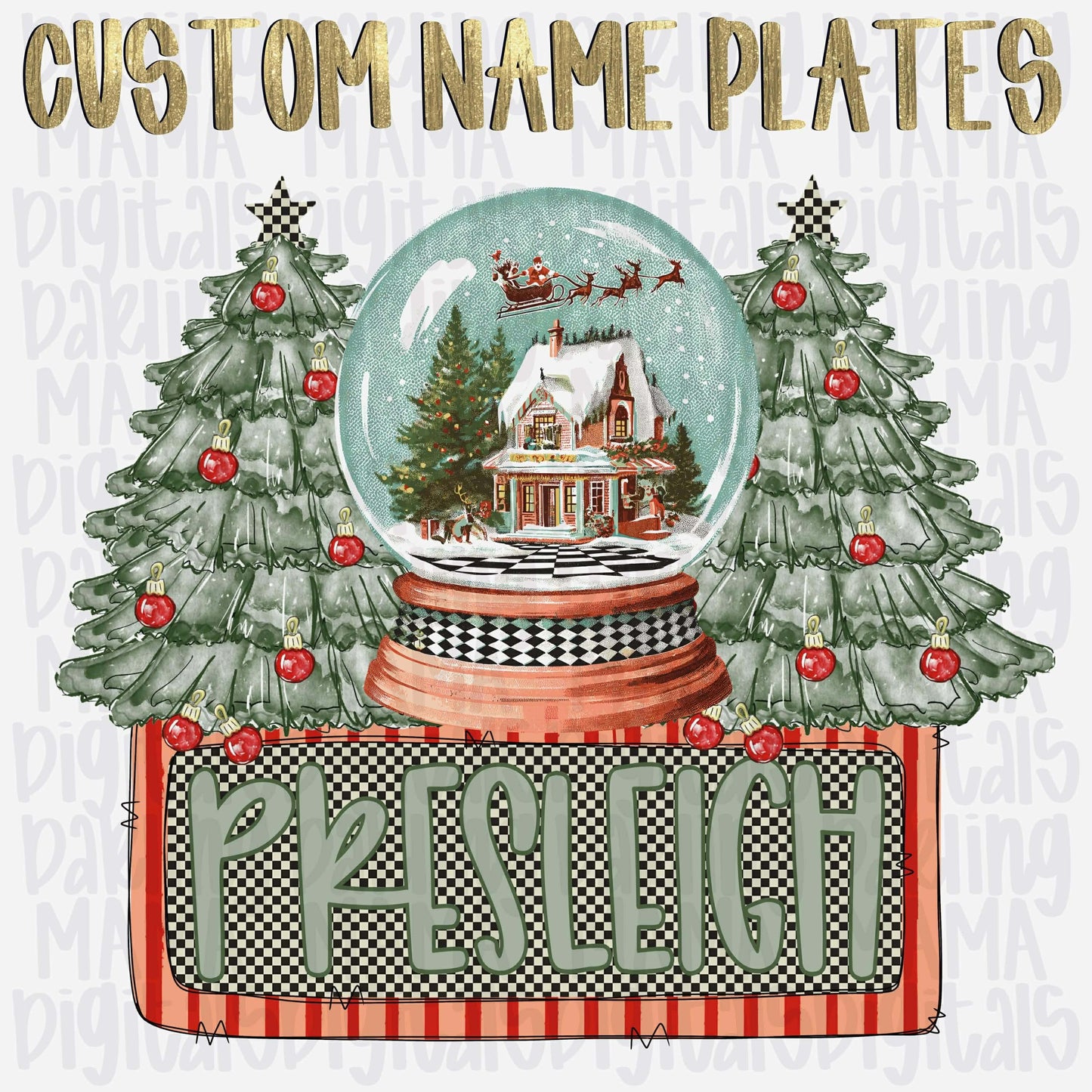 Vintage checkered snow globe custom