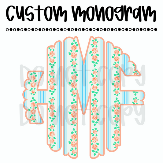 Floral Stripes Custom Monogram