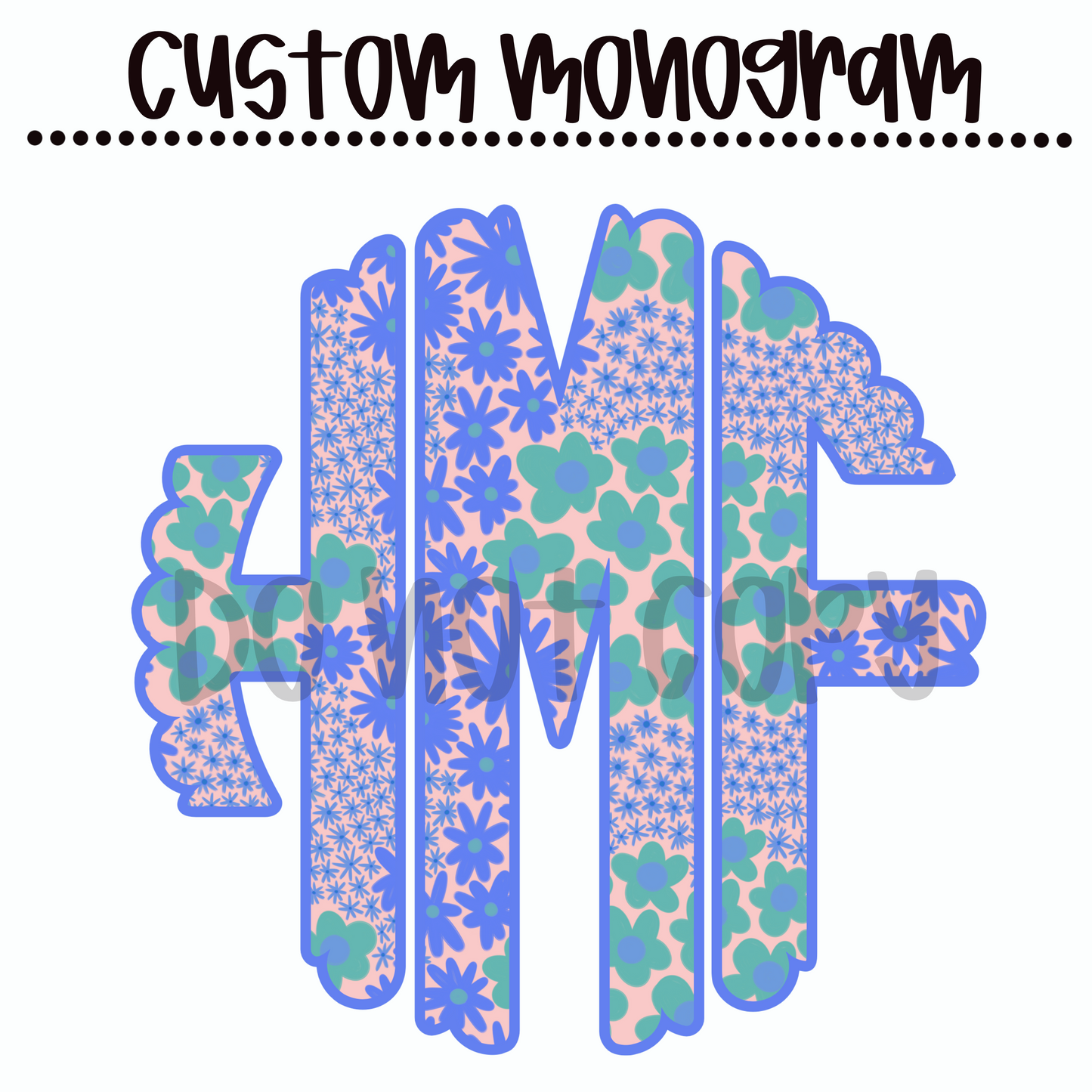 Blue and Green Ditsy Flower Custom Monogram