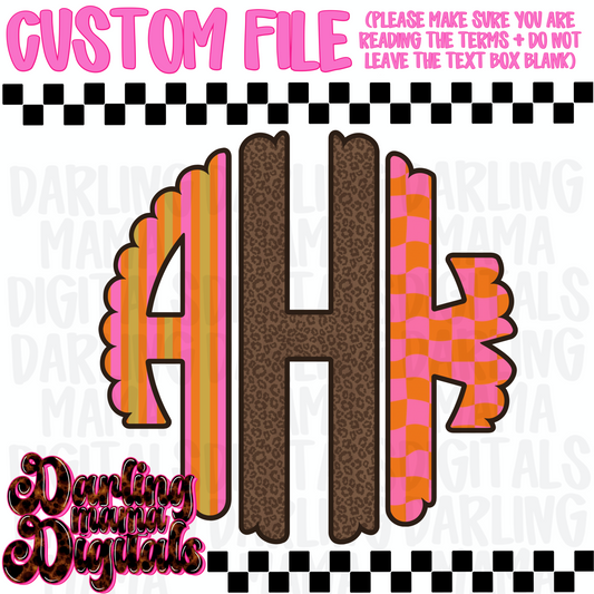 Custom cheetah striped checkered monogram