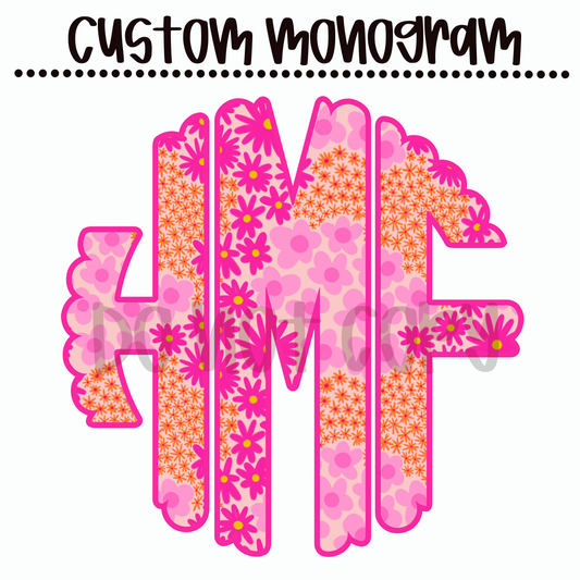 Pink and orange ditsy flower Custom Monogram