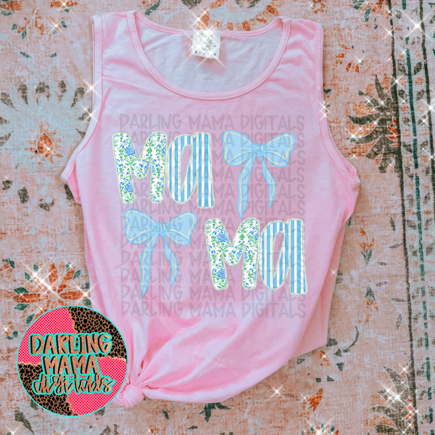 Blue Stacked Bow Mama