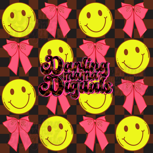 Checkered smiley bow seamless