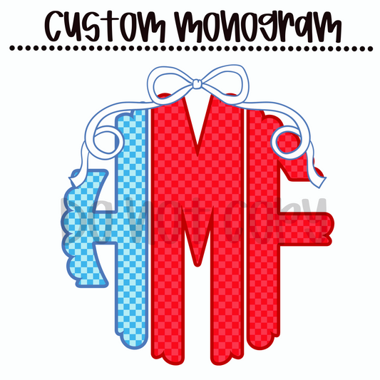 Red and Blue Checkered Custom Monogram