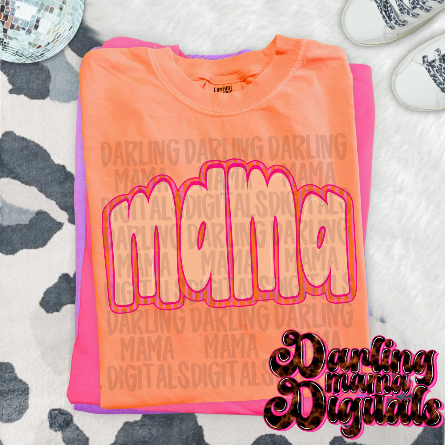 Bubble letter orange and pink mama