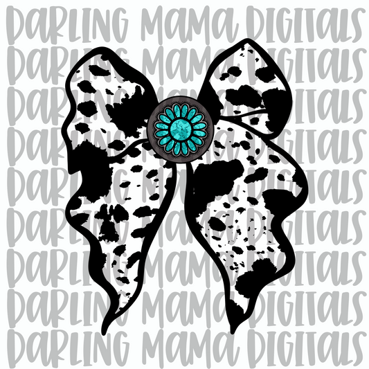 Cow Print Bow Turquoise Concho