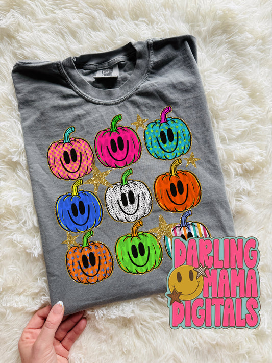 Colorful smiling pumpkins