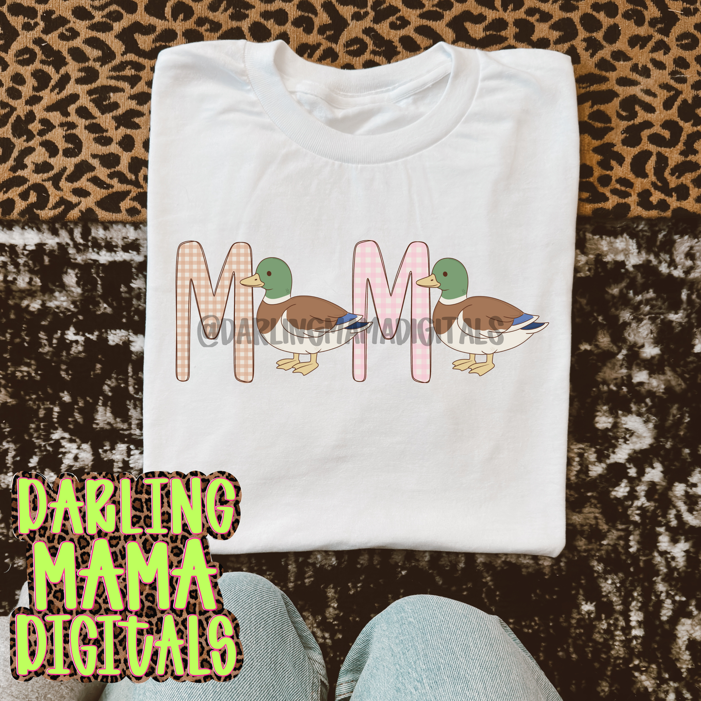 Pink and brown gingham mallard mama