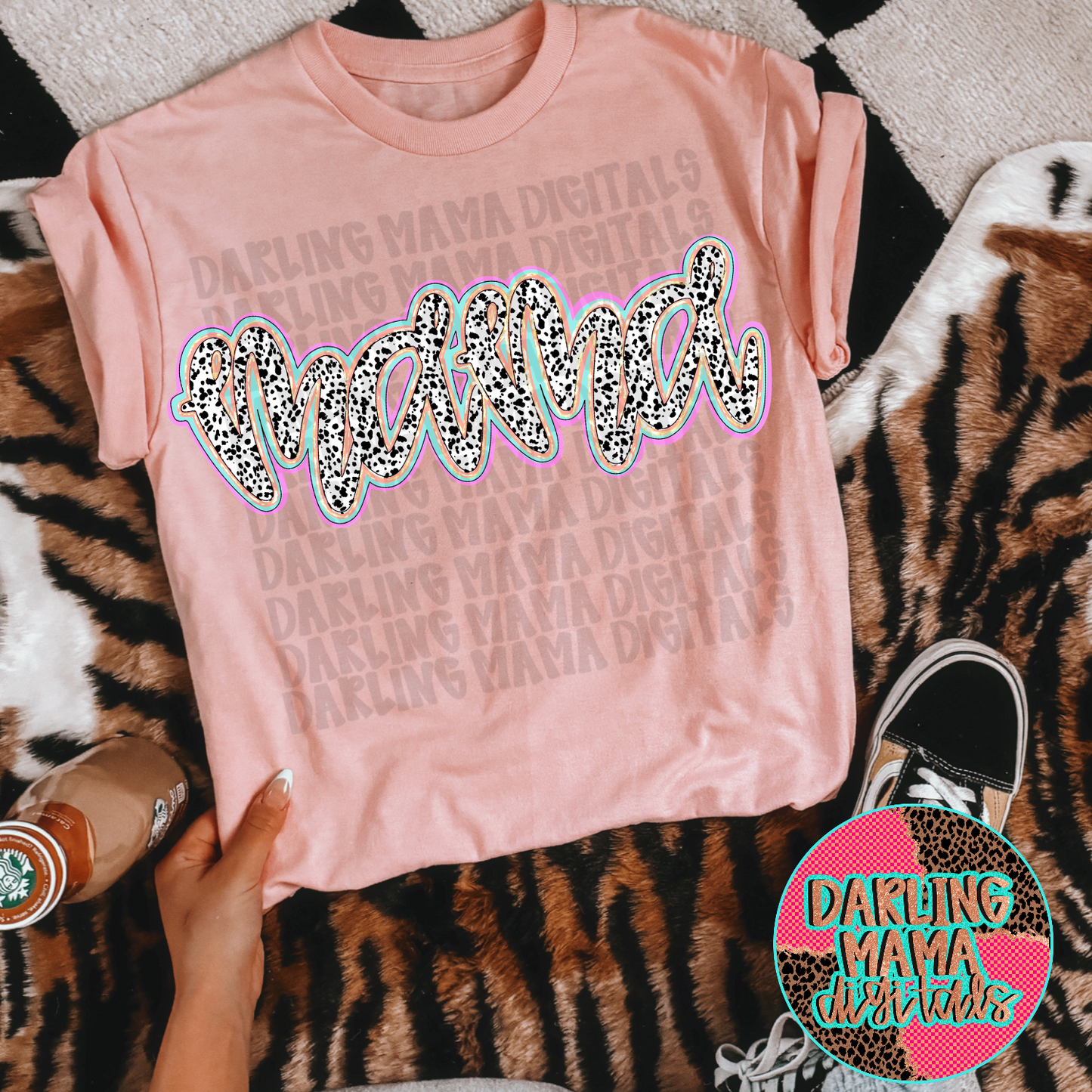 Pastel Script Dalmatian Glitter Mama