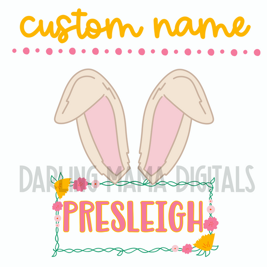 Custom Flower Bunny Ear Name