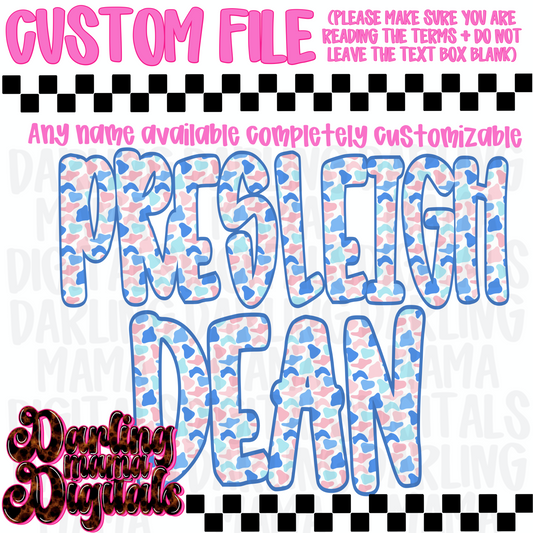 Custom pink and blue old school camo name