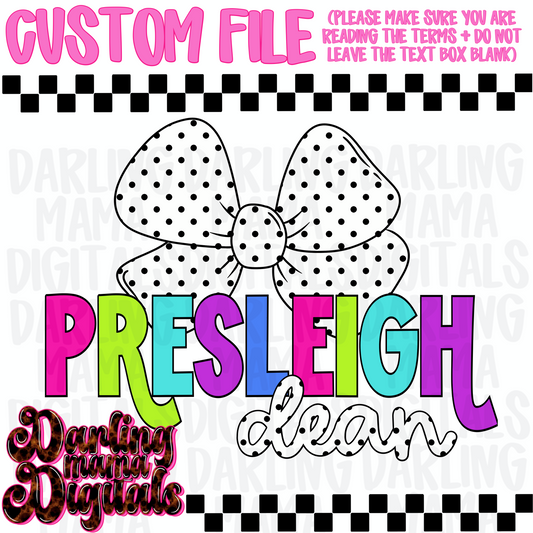 Custom neon polkadot bow name
