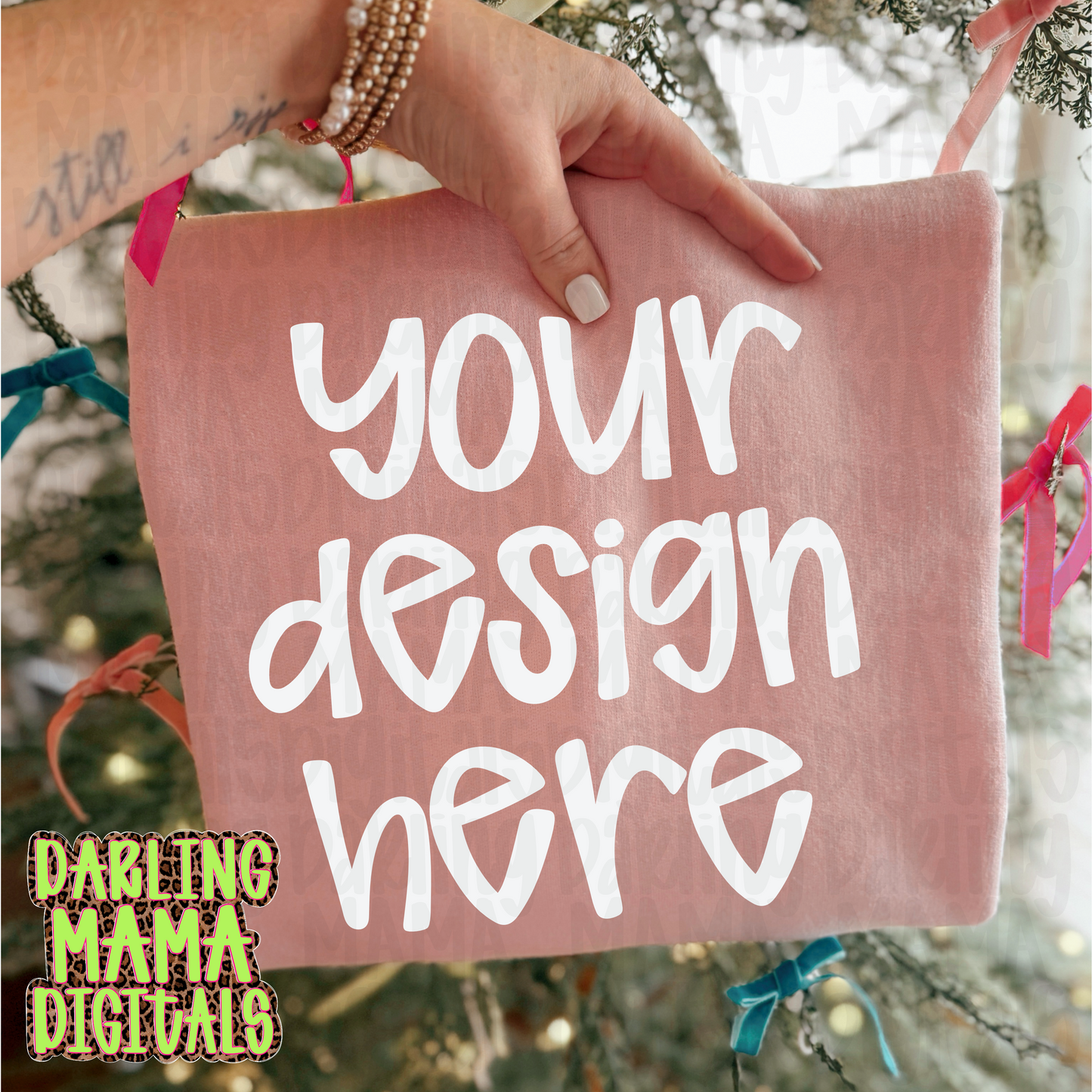 Light Pink sweatshirt Christmas tree with bows