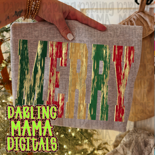 Gold foil red green tan merry