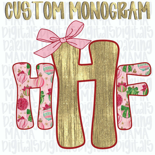 Red and pink ornament Monogram